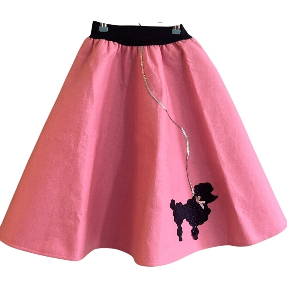VTG‎ Charades Pink Elastic Waist Felt Poodle Skirt Hip Hop 50's Size Teen USA